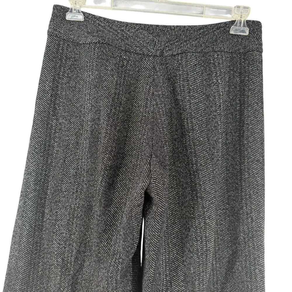 Max Studio Wide Leg Trouser Pants Womens Size 8 Black Sailor Button Career Tweed